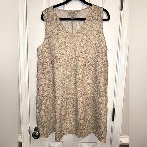 RACHEL ZOE 100% Linen Sleeveless tiered Dress, cream gold floral print, size XL